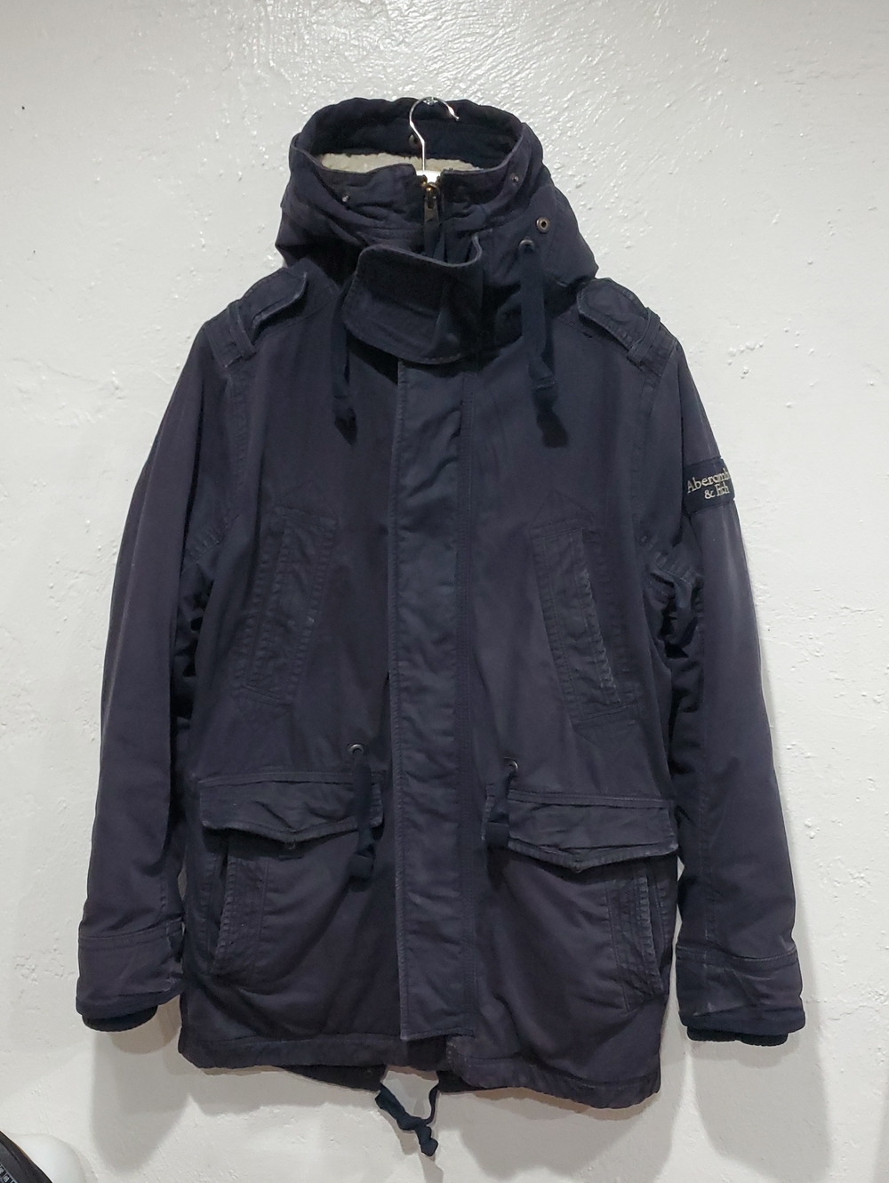 Vintage Abercrombie & Fitch Sherpa Lined Heavy Military Parka Field Jacket Navy